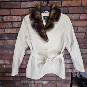 Terry lewis cream white faux fur leather jacket